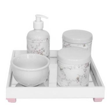 Imagem de Kit Higiene Espelho Potes, Molhadeira, Porta Álcool-Gel E Capa Rosa Qu