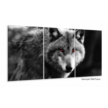 Imagem de Quadro Decorativo Lobo Preto e Branco 120x60 3 peças sala qu