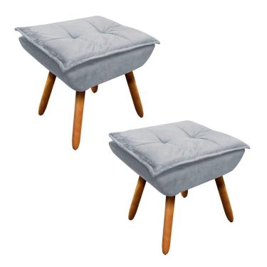 Imagem de Kit 2 Puffs Decorativos Sala de Estar Pés Palito Opla Suede Cinza - Ibiza