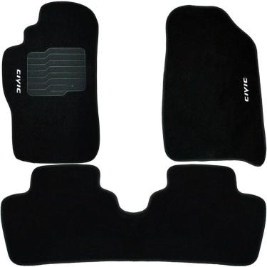 Imagem de Jogo de Tapete Automotivo Carpete Honda Civic 2001 à 2006 Soft Logo Bordado Preto 3 Peças