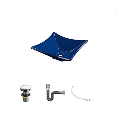 Imagem de Kit Cuba L30 C/Válvula Click 1 1/2'' (4,0cm) + Sifão Cromado + Flexível Azul Escuro