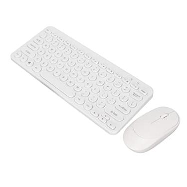 Imagem de Combinação de mouse de teclado sem fio, teclado de computador de tamanho completo, teclado silencioso USB C de tamanho completo com chave redonda, sono automático, 10 de longa distância,(Branco)