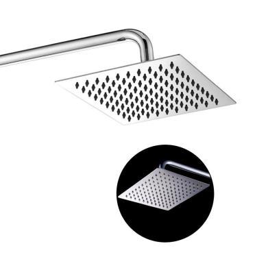 Imagem de Chuveiro Ducha 20x20 Inox Slim Cromado Suporte Redondo Area Externa Banheiro Piscina Banho