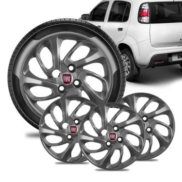 Imagem de Jogo 4 Calota Fiat Uno Attracti Aro 14 Grafi Brilha Emb Verm
