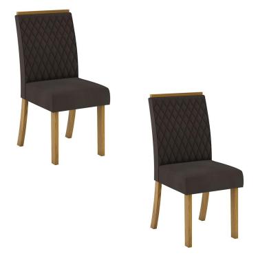 Imagem de Kit 02 Cadeiras de Jantar Asha Veludo Marrom Base Nature - D`Rossi