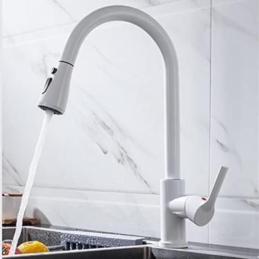 Imagem de Torneira de cozinha preta torneira de cozinha puxe para fora pia de cozinha misturador de níquel escovado cabeça de pulverizador de fluxo cromado torneira de água de cozinha, CF04043WHWM branco, China