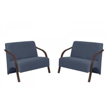 Imagem de Kit 2 Poltronas Namoradeira 2 Lugares Vênus D Salla Suede Braço Madeira