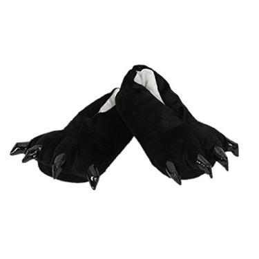 Imagem de Sapatos de casa quentes de pelúcia com pés de animais, Preto, S fits US Kid's Size 10-13