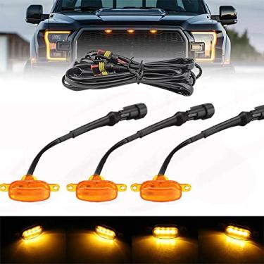 Imagem de Adequado para Ford F150 F250 F350 Raptor 12V grade âmbar luz 3 PCS LED grade frontal luzes de corrida lente amarela
