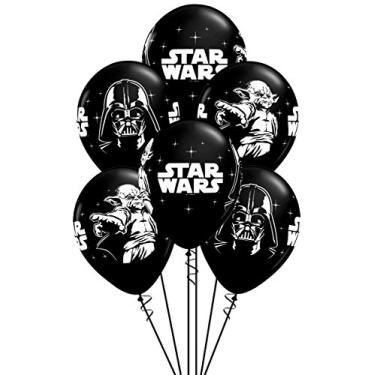 Imagem de Qualatex Star Wars Biodegradable Latex Balloons Onyx Black with White Prints All-Around of Darth Vader and Yoda, 11-Inch Round (12-Units)