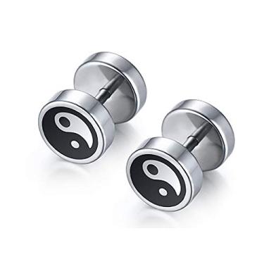 Imagem de 16G Yinyang Brincos redondos disco preto para homens mulheres meninos meninas cartilagem aço inoxidável parafuso traseiro moda personalizado hipoalergênico piercing joias presentes para aniversário melhor amigo natal filho 8mm, Metal, Zircônia cúbica