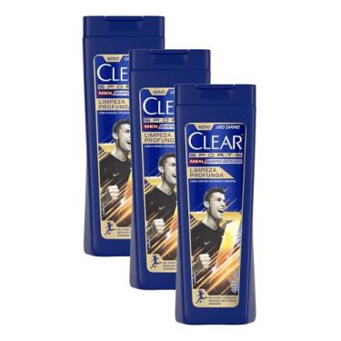 Imagem de Shampoo Anticaspa Clear Sports Men Limpeza Profunda 400ml  Kit Com Trê