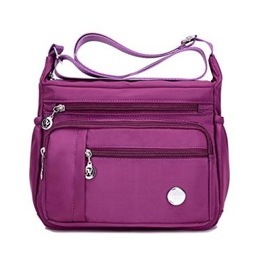 Imagem de Bolsa de ombro feminina Karresly bolsa de viagem bolsa carteiro transversal corpo de nylon com muitos bolsos, Roxa, Small