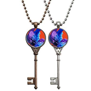 Imagem de OFFbb-USA Colar com pingente de chave para o Dia de Holi em chamas gêmeas para decoração de casais