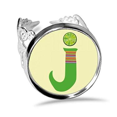 Imagem de DIYthinker J Alfabeto Anel de noivado com estampa de frutas laranjas e flores ajustáveis