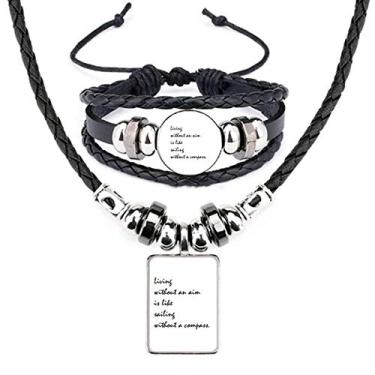 Imagem de Conjunto de joias de pulseira e colar de couro People Must Live With An Aim
