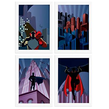 Imagem de Quadros Superman Geek Moldura Branca 22x32cm 4un