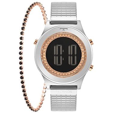 Imagem de Kit Technos Feminino Digital Prata - BJ3927AC/K1P