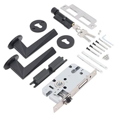 Imagem de Fechadura da Maçaneta da Porta, Maçaneta Interna da Liga de Alumínio de ângulo Curvo Seguro Ergonômico Elegante Com Chaves para Banheiro