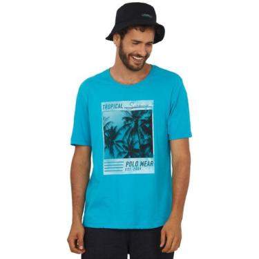 Imagem de Camiseta Masculina Estampa Tropical Polo Wear Azul Médio