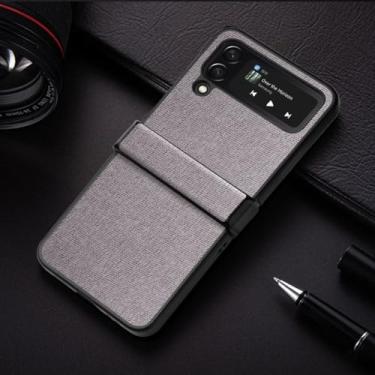 Imagem de Capa para samsung galaxy z flip 4 flip5 coque leve e durável capa de telefone de couro têxtil para flip 4 case funda, cinza claro, para flip 5