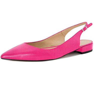 Imagem de Fericzot Sapatos femininos sensuais sandálias de bico fino salto baixo quadrado fivela Drees Flat Shoes Plus Size, Pêssego - PU, 8