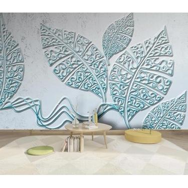 Imagem de Papel de parede Folhas Azuis Floral Abstrato Decoração de parede Foto Murais de parede 200x140cm