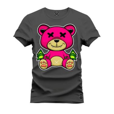 Imagem de Camiseta Plus Size Premium Malha Confortável Estampada Urso Rosa X Grafite G2