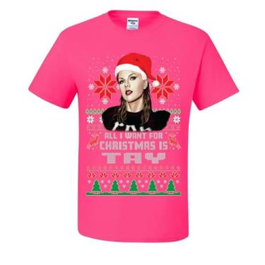 Imagem de wild custom apparel Camisetas feias de Natal All I Want for Christmas is Tay, Rosa neon, 4G