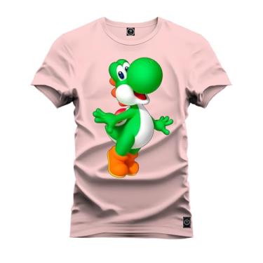 Imagem de Camiseta Unissex Algodão Estampada Premium Confortável Dino Verde Rosa GG