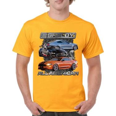 Imagem de Camiseta masculina Shelby All American Cobra Mustang Muscle Car Racing GT 350 GT 500 Performance Powered by Ford, Amarelo, 4G