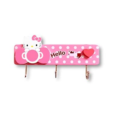 Imagem de Cabide de gatinho de madeira rosa com ganchos para casa, roupas, bolsa (3 ganchos rosa)