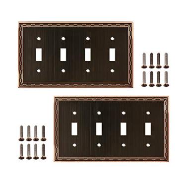 Imagem de Placas de parede com interruptor quádruplo SleekLighting | Acabamento decorativo de bronze fundido de zinco | Capas para interruptor elétrico envelhecidas com óleo | Estilo: 4 entradas (pacote com 2)