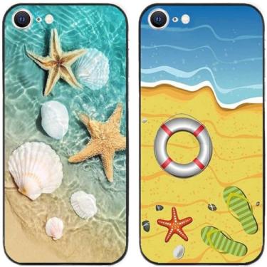 Imagem de 2 peças de capa de telefone traseira de silicone em gel TPU com estampa de estrela do mar concha de praia para Apple iPhone todas as séries (iPhone 7 / iPhone 8)