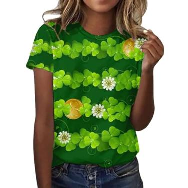 Imagem de Camisetas femininas do Dia de São Patrício com estampa de coração de trevo verde túnica 2024 roupas modernas do dia de São Patrício, Bronze, GG