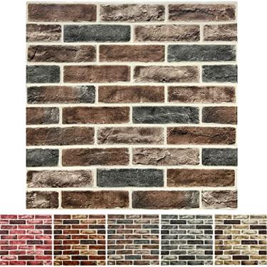 Imagem de Pacote com 10 painéis de parede 3D de 52 pés quadrados Papel de parede 3D de tijolos sintéticos 3D descasque e cole painel de parede de pedra sintética marrom papel de parede autoadesivo tijolo de espuma papel de parede 3D