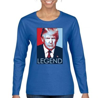 Imagem de Camiseta feminina manga longa Donald Trump The Legend My President MAGA First Make America Great Again Republican Deplorable, Azul, G