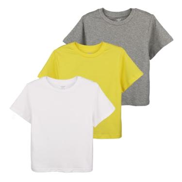 Imagem de Little Bitty Camisetas infantis de manga curta de algodão casual com gola redonda verão camisetas pacote com 3, 2-14 anos, Amarelo/cinza/branco, M
