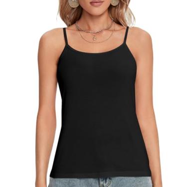 Imagem de Umenlele Camiseta regata feminina com gola redonda, alças finas, básicas, Preto, P