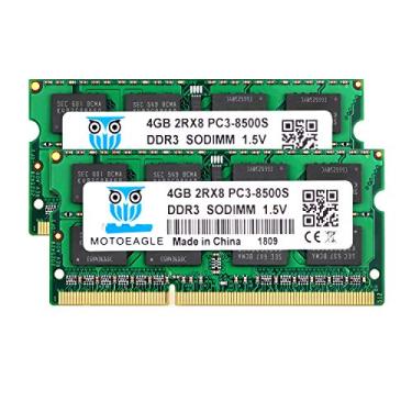 Imagem de Motoeagle DDR3 1066MHz SODIMM 8GB Kit (2X4GB) 2Rx8 PC3-8500 PC3-8500S CL7 204 pinos 1,5V não-ECC sem buffer módulos RAM para laptop