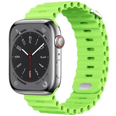 Imagem de AIRPROCE Compatível com Apple Watch Ocean Bands de 38 mm, 40 mm, 41 mm, 42 mm, 44 mm, 45 mm, 49 mm, pulseira esportiva de silicone macio para iWatch Ultra SE Series 8 7 6 5 4 3 2 1 Sport Edition para mulheres e homens (38/40/41 mm, Apple Green)