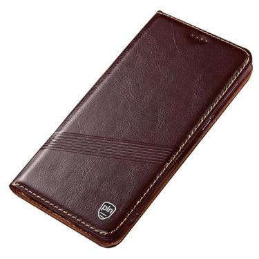 Imagem de POYUFRG Capa de couro real para Huawei Pura 70 Ultra/70 Pro/70 Por+/70, flip magnético, retrô, carteira fina, capa de telefone com compartimentos para cartões, marrom 1,70 Pro