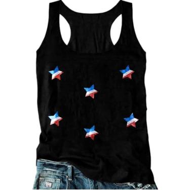 Imagem de VILOVE Camiseta regata feminina 4th of July EUA Star Camiseta patriótica American Day Independence Day sem mangas, Preto, G