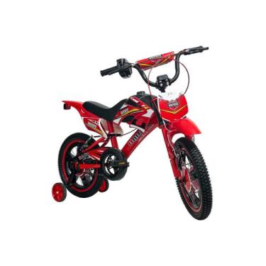 Imagem de Bicicleta Bike Moto Cross Aro 16 Vermelha Uni Toys Com Rodinhas Bmx At