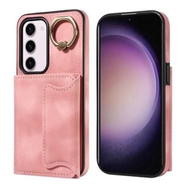 Imagem de Capa para samsung s24 ultra carteira magnética anti gota anel capa de couro, ouro rosa, para samsung s24 ultra case