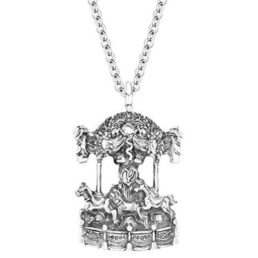 Imagem de DUOWEI Colar com pingente de cavalo carrossel redondo dia dos namorados novidade liga de zinco antigo banhado a ouro prata joias para mulheres meninas presentes com charme, Zinco, liga de zinco.