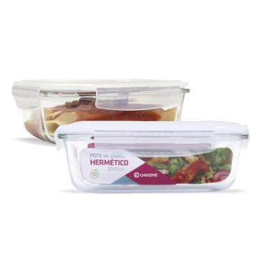 Imagem de KIT 2 Potes de Vidro Retangular com Tampa Hermética 1040ml Cor:Branco (QH)
