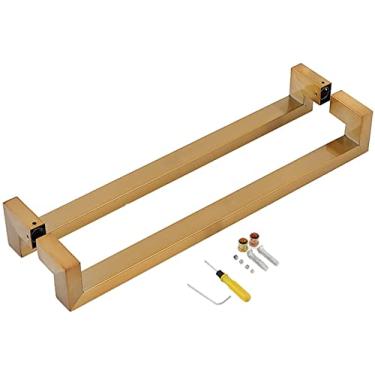 Imagem de Maçaneta deslizante de porta de celeiro de porta de vidro deslizante dourada tubo quadrado, maçaneta de porta push pull de banheiro de aço inoxidável, maçaneta de porta de entrada contemporânea/60