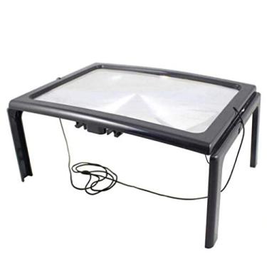 Imagem de Lupa, lupa de leitura 3X com 4 luzes LED, lupa portátil ou viva-voz com suporte e cordão - grande folha A4 iluminado auxílio de visão para leitura costura artesanato Han Journey