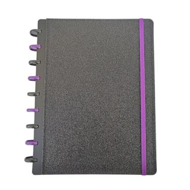 Imagem de Caderno de Disco 10 matérias Sistema Inteligente com divisórias Glamour Brilho - Preto Chic (MÉDIO - Colegial)